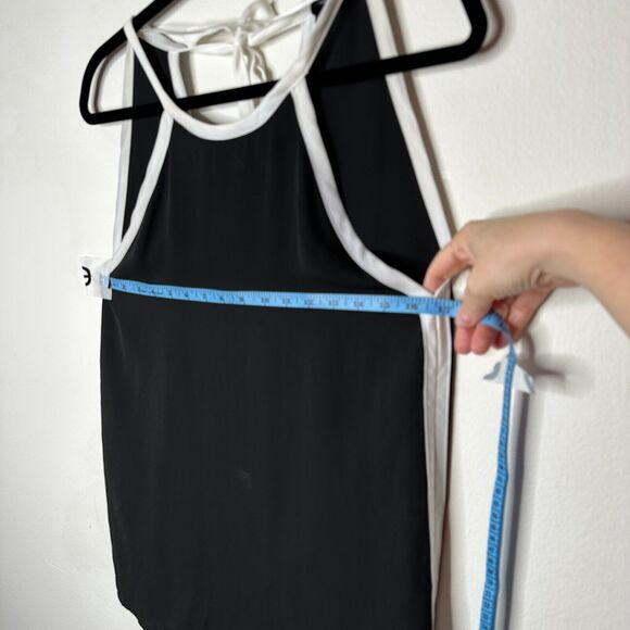 FATE Black & White Lined Stripe Tie Side Back Flowy Halter Blouse Top Small - Picture 11 of 12